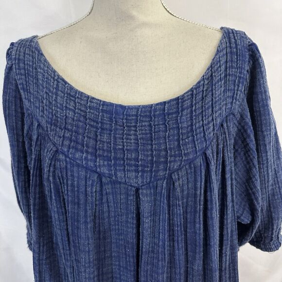 Free People Mystery Land Mini Dress Tunic Women’s MEDIUM Blue Fringe Hem Flowy - Picture 3 of 8